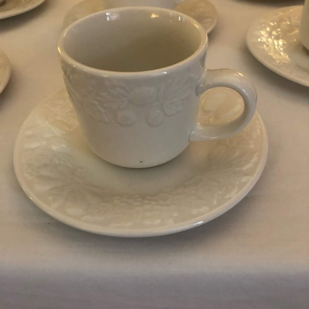 Gibson Classic White Fruit Embossed Porcelain Teacup and Saucer -